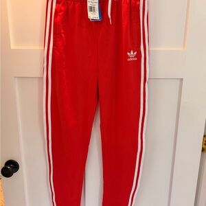 Adidas Kids Bright Red Joggers with White Stripes